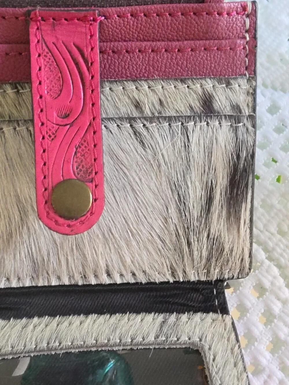 Wrangler Pink Tooled Leather Wristlet with Floral Embossing And Cowhide